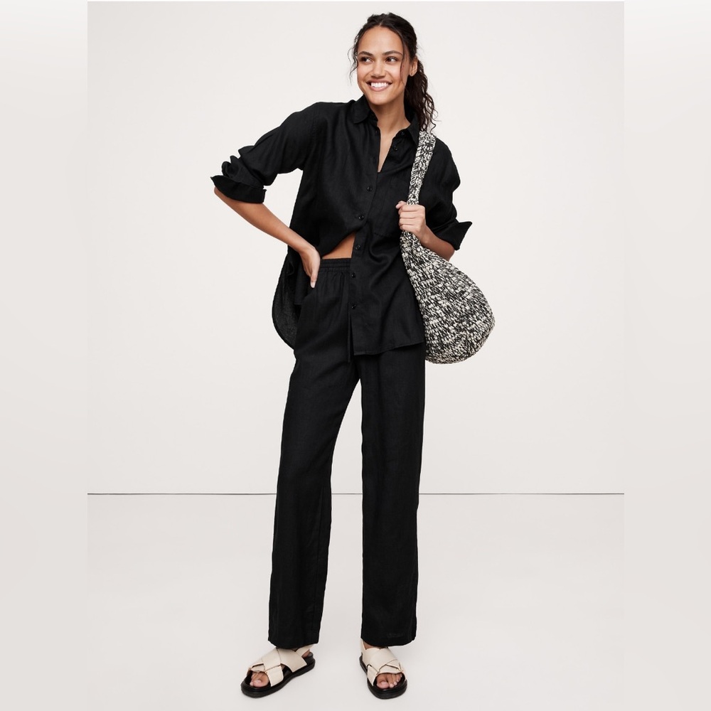 Banana Republic Black Cropped Wide-Leg Pants